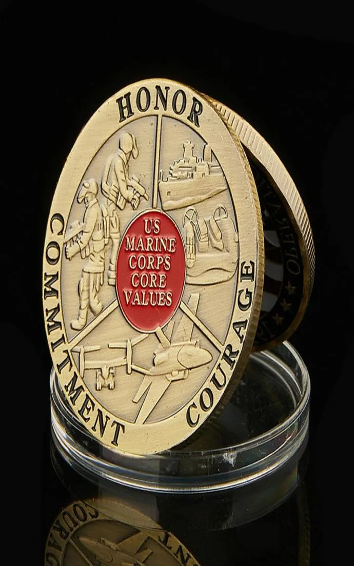 5PCS USA Marine Corps Valori fondamentali Impegno Onore Coraggio US Military Challenge Token Valore della moneta da collezione2019944