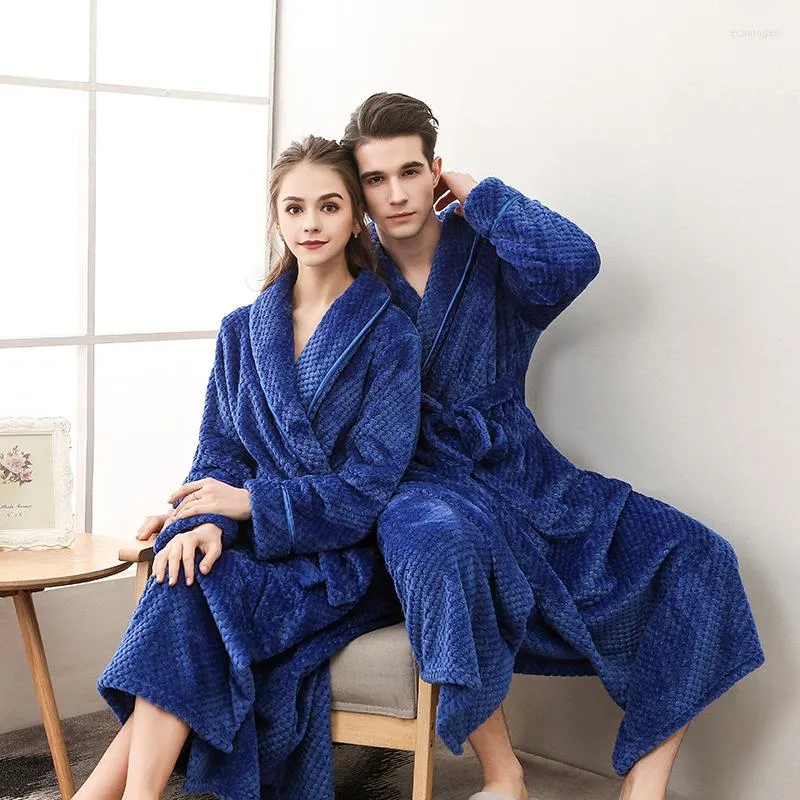 Vêtements de nuit pour hommes XXXL hiver flanelle Robes hommes longue robe de chambre femmes sommeil salon solide épais gaufre corail polaire peignoir Couples