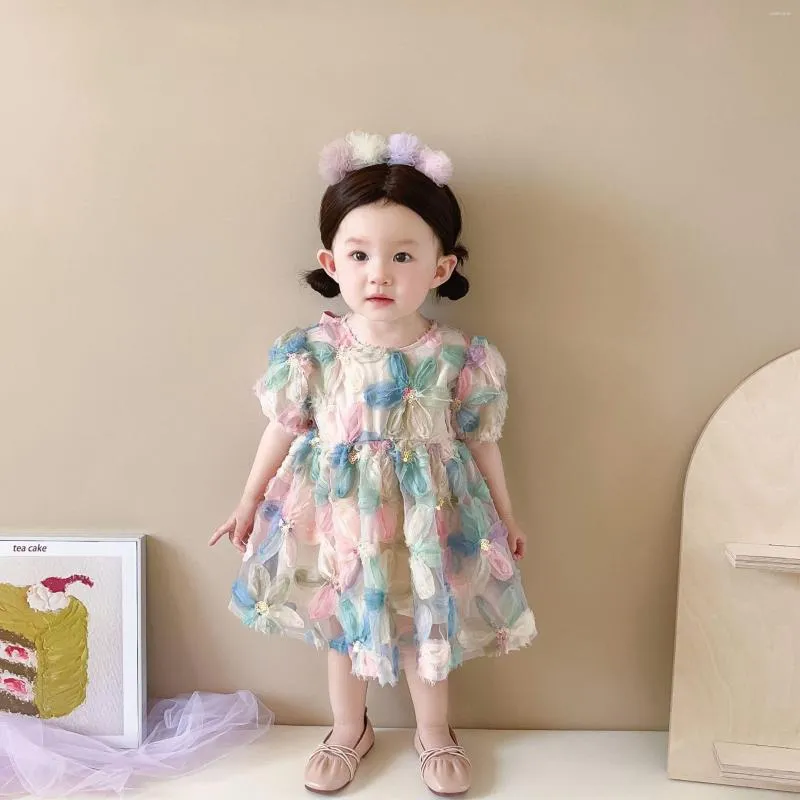 Girl Dresses 2023 Summer Baby 3D Flower Dress Fashion Girls Short Sleeve Princess Children Casual Cute Clothes