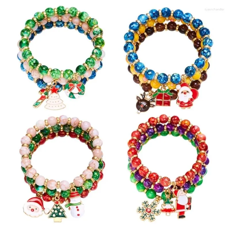 Charm Armband 1 Set Stretch Handchain Trendy Colorful Christmas Theme Pärlor Armband Set Ornament Birthday Presents