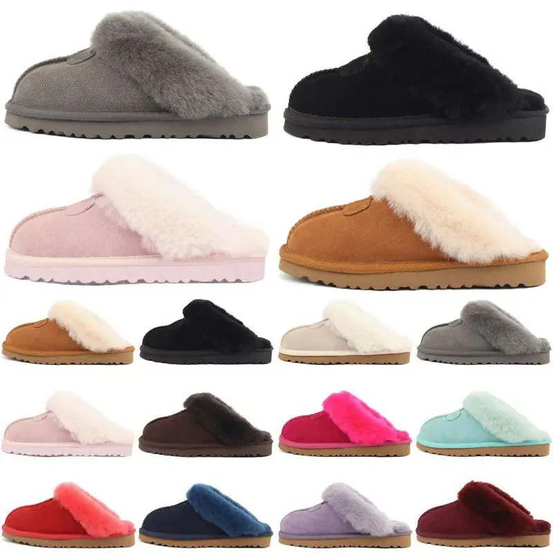 2024 Winter Slippers Slides Sandalen Designer Bont Heren Dames Sliders Slip-On Slippers Kastanje Zwart Roze Grijs Warm Houden Dikke Bodem Heren Slipper Sandaal Slijtage