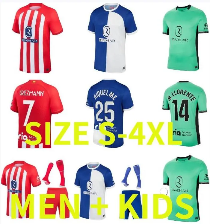 Atletico Madrids Soccer Jerseys 23/24 Joao Felix 2023 2024 Morata M. Llorente Correa Camiseta fotbollsskjorta uniformer bort män barn kit Griezmann R. de Paul Carrasco