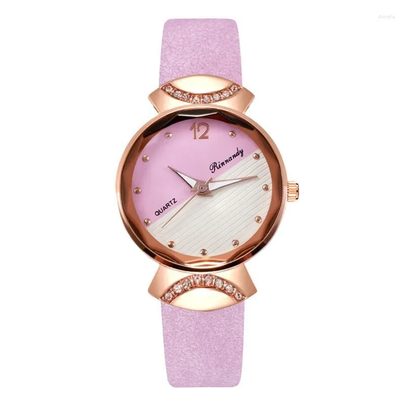 Armbandsur Cherry Powder Luxury Women Dress Watches Enkel kvinnlig kvarts Leahter Watch Women's Fashion Top Brand Casual