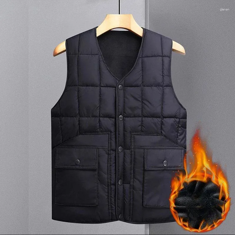 Men's Vests 2024 Men Autumn Winter Lamb Cashmere Warm Vest Plus Velvet Loose Waistcoat Male Solid Color Sleeveless Jackets D657