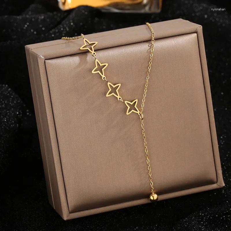 Pendant Necklaces French Fashion Hollow Star Tassel Titanium Steel Necklace Women Wear Shower Colorless Jewelry 2023