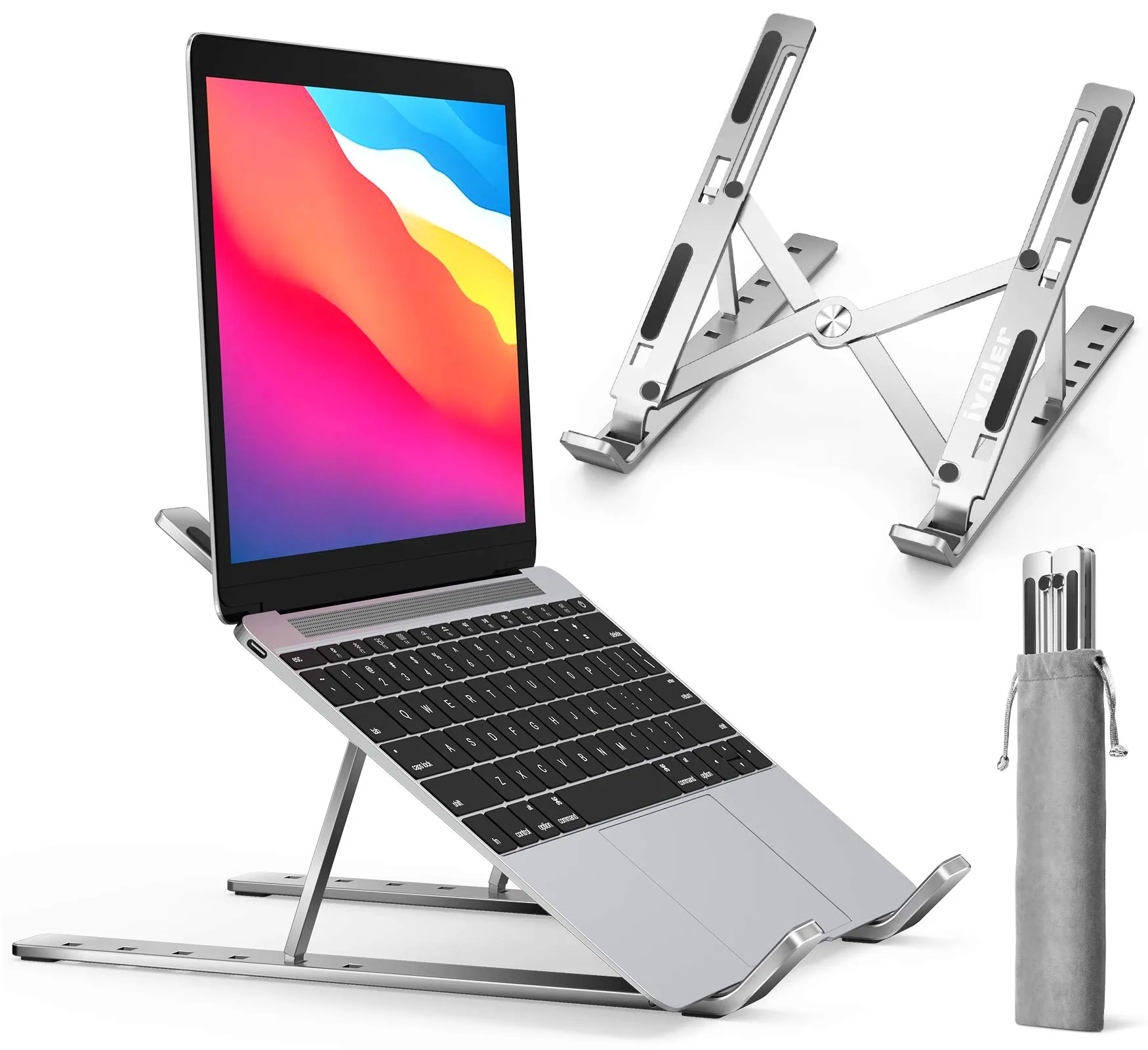 Laptop Stand Laptop Holder Riser Computer Tablet Stand 6 Vinklar Justerbar aluminium Ergonomisk hopfällbar bärbar skrivbordshållare kompatibel med 13-18 tum anteckningsbok