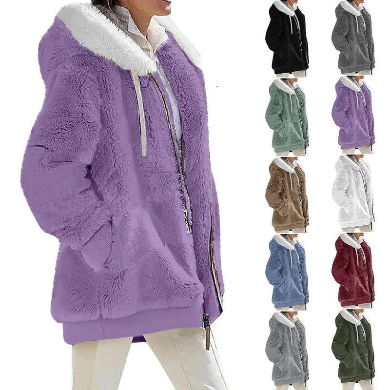 Damen Jacken Winter Mode Mantel Lässig Mit Kapuze Reißverschluss Damen Kleidung Kaschmir Herbst Frauen Fleece Jacke Einfarbig Mäntel 231129