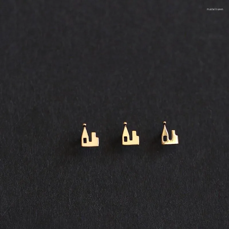 Studörhängen Goldtutu 14K Solid Gold Castle Fairytale örhänge Dainty Minimalist Mini Simple Minimal Styles smycken barn söt tjej gåva