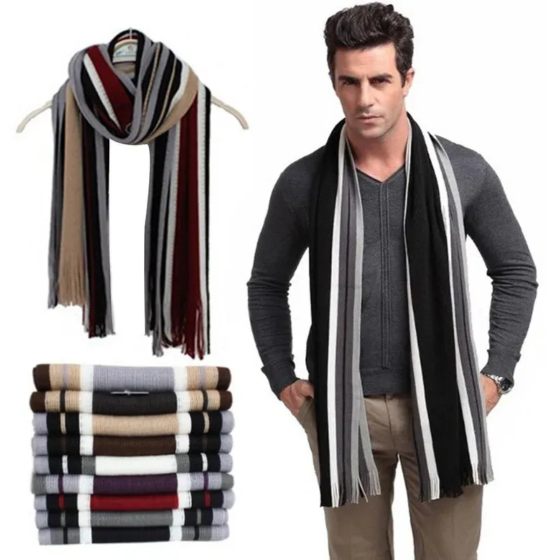 Scarves Fashion Designer Mens Scarf Winter Classic Cashmere Warm Soft Fringe Striped Tassel Shawl Wrap Neckwarmer 231130