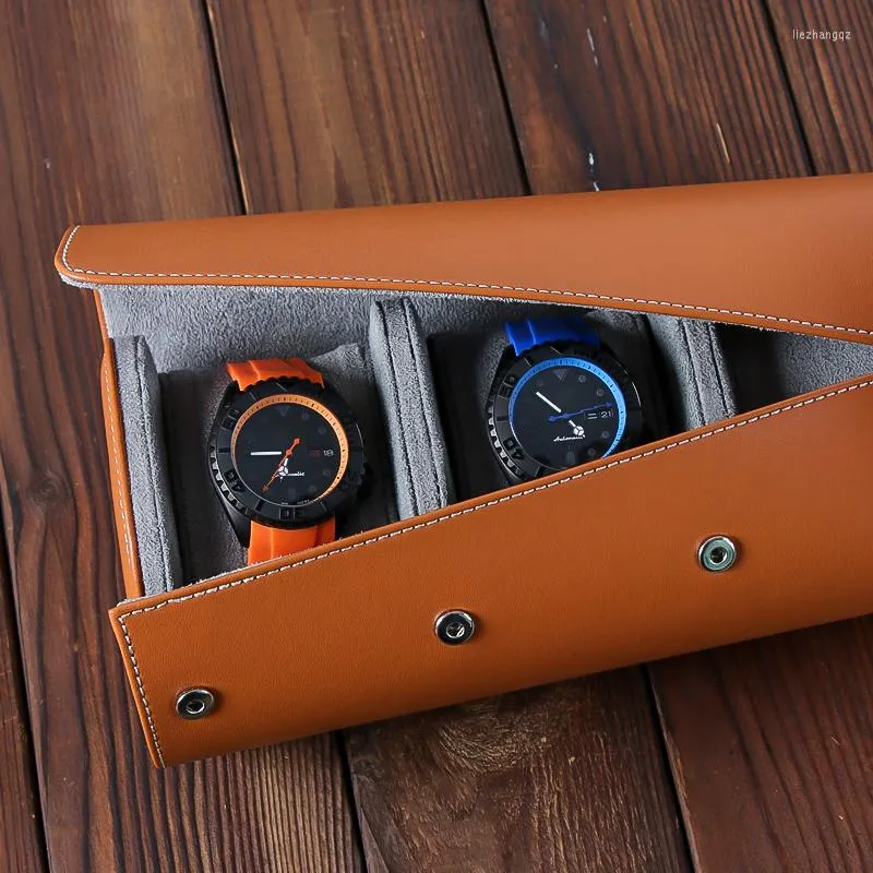 Boîtes de montres 1 2 3 Slot Roll Boîte de rangement en cuir Travel Watchbox pour homme Organisateur Présentoir Watchbag Pouch Black Brown Gift