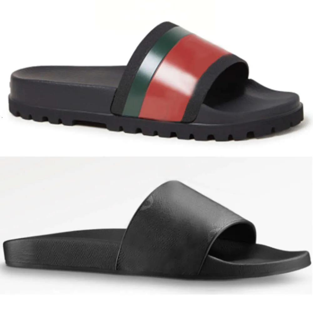 Designer sandaler män gummi glider sommartryck läder flip flops tofflor svarta falt skor strand kvinnor kausal toffel med låda no010