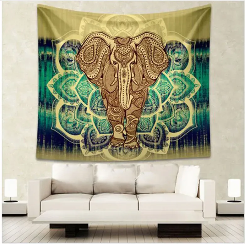 Elephant Print Wall Hanging Tapestry Flower Bohemian Psychedelic Peacock Mandala Bedding Room Decor Rug Yoga Mat Towel Beach Shawl 150*130