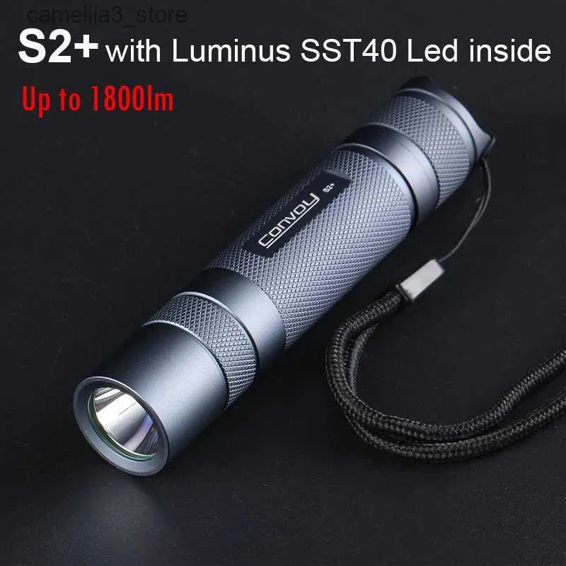 Torches Convoy S2 Plus Wysoka potężna latarka z Luminus Sst40 LED Mini 18650 Torch 1800LM Lanterna Portable Work Camp Light Q231130