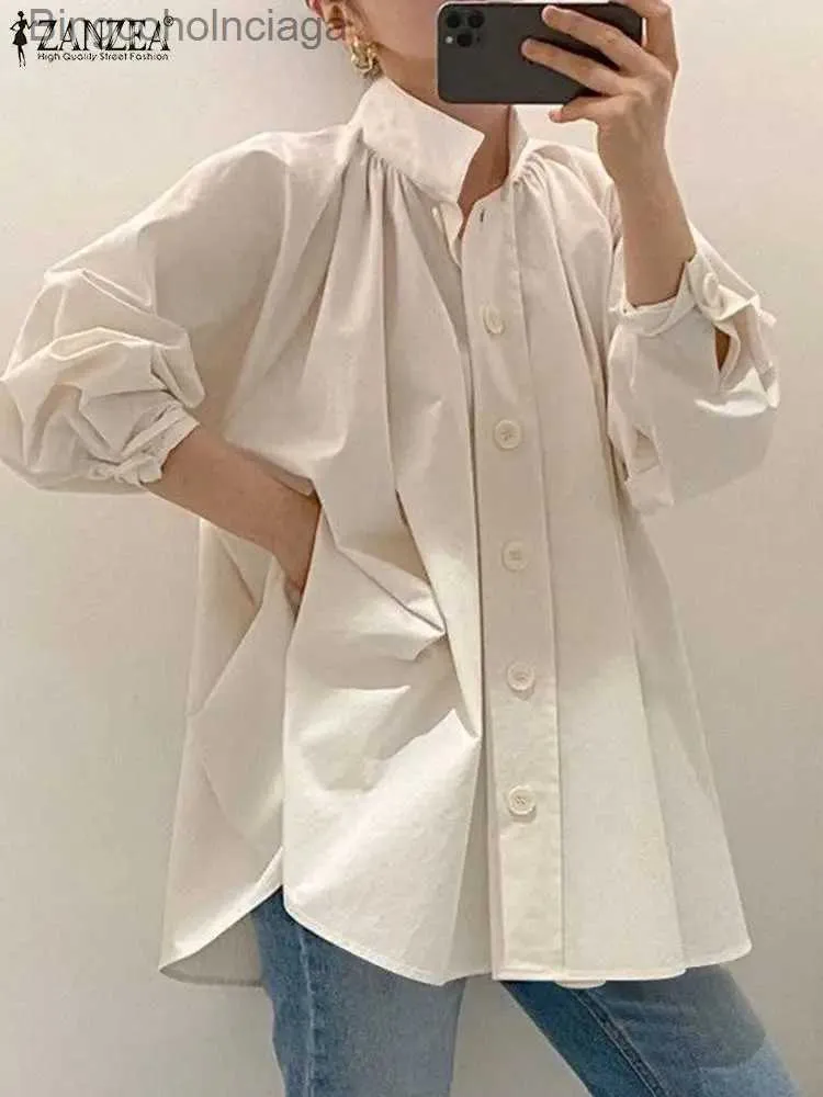 Camicette da donna Camicie ZANZEA Camicetta a pieghe alla moda Camicie a maniche lunghe da donna Elegante button down Blusas Femme Work OL Camicia a tunica Top oversize 2023L231130