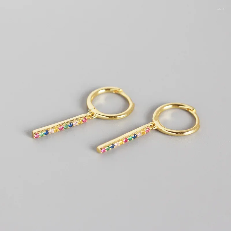 Pendientes de aro WTLTC, barra de gota de plata esterlina 925 para mujer, aros de diamantes de imitación coloridos, cartílago mínimo