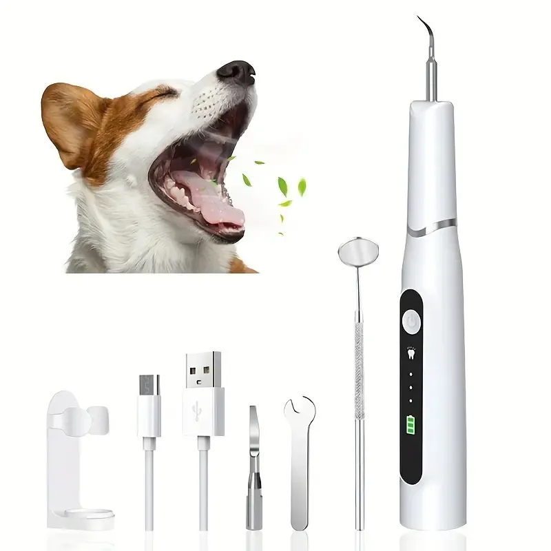 Detergente per denti ad ultrasuoni per animali domestici con luce a LED, kit di pulizia ricaricabile per la rimozione del tartaro, promuove la salute orale del tuo animale domestico