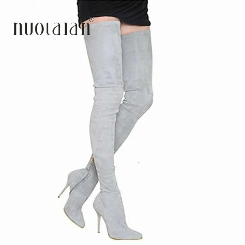 Bottes mode automne hiver femmes longue Stretch mince cuisse haute Sexy sur le genou talons chaussures femme 231130