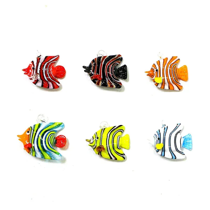 Decorative Objects Figurines 6Pcs Murano Handmade Glass Tropical Fish Mini Pendant Aquarium Decoration Cute Sea Animals Tiny Statue Craft Ornaments 231130