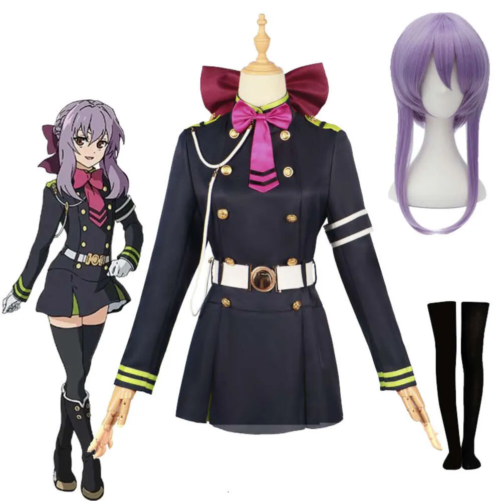 Serafino della fine Shinoa Hiiragi Costume cosplay e parrucca Imperatore Fantasma Uniforme dell'esercito Abiti Carnevale di Halloween Anime Abbigliamento