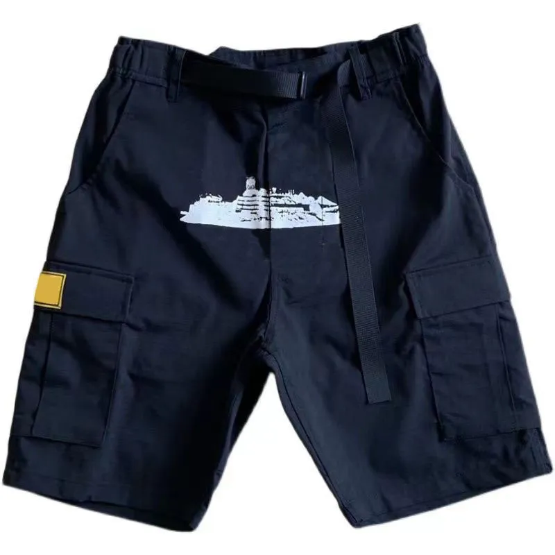 Mężczyźni Krótki Demon Island Loss Boat Print Cargo Multi Pocket Shorts Street Fashion Hip Hop Skateboarding Casual Men of Women Sports Designer Shorts