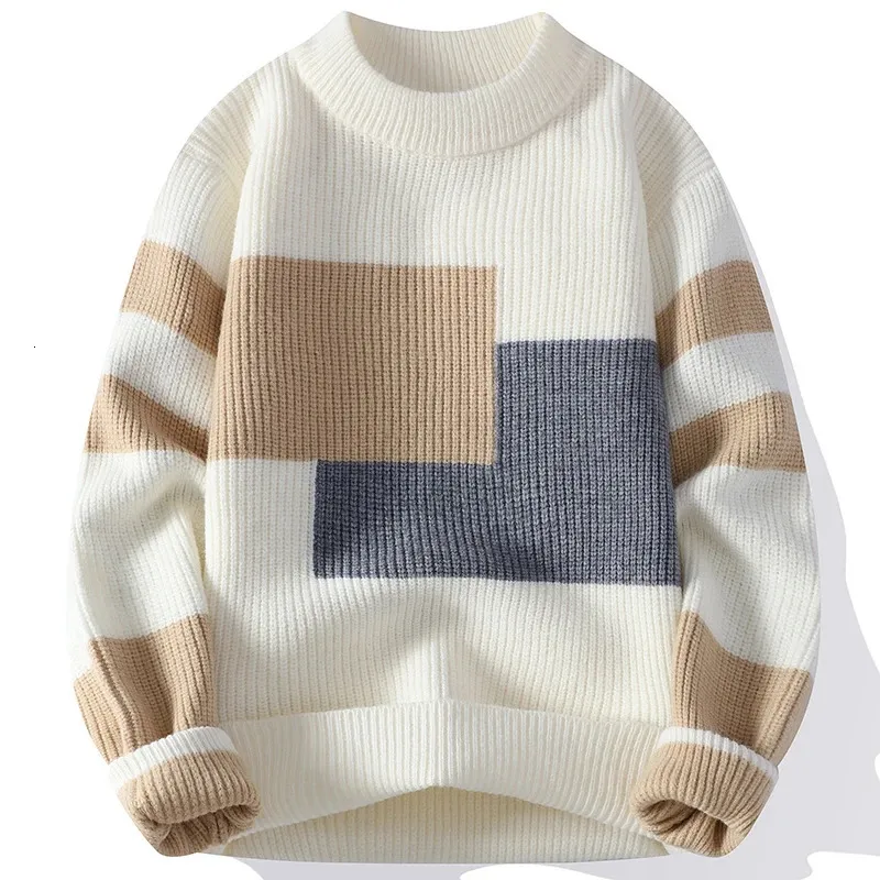 Pulls pour hommes bloc couleur correspondant hiver pull tricoté haute qualité pull ample et chaud épais rue automne laine 231129