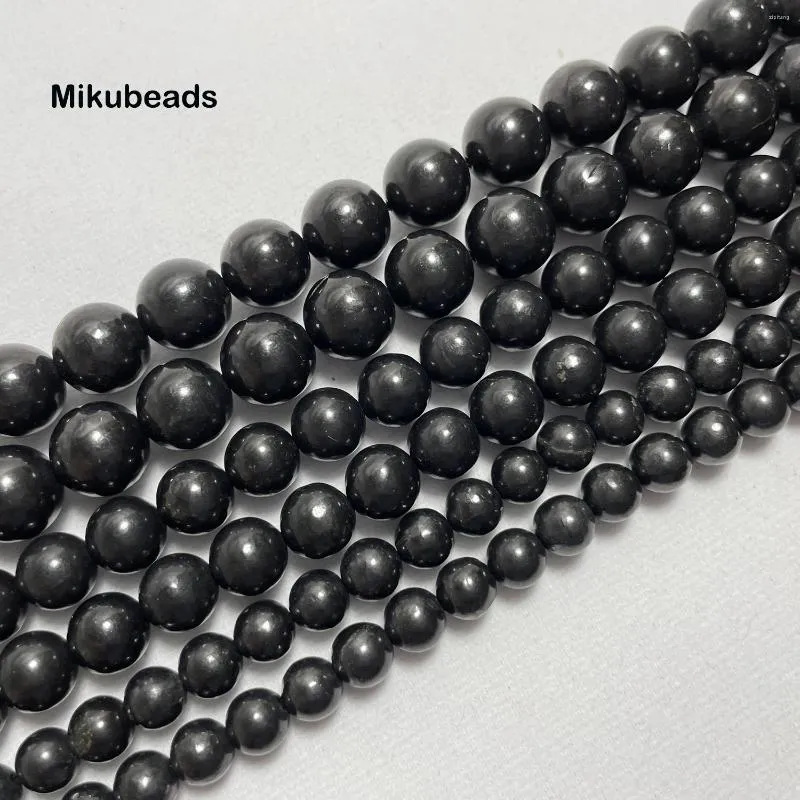 Pietre preziose sciolte Perline rotonde lisce di shungite conduttiva naturale da 10 mm all'ingrosso per realizzare gioielli Mikubeads fai da te