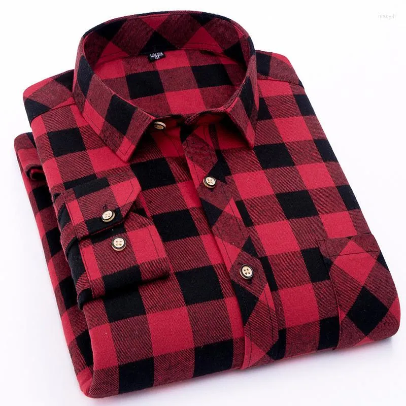 Casual shirts voor heren rood flanel plaid shirt heren 2023 modejurk warme zachte lange mouw camiseta masculina chemise homme