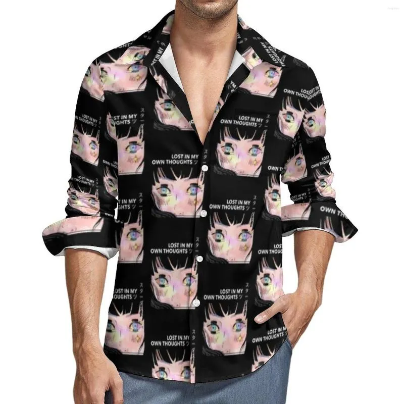 Hommes chemises décontractées drôle japonais Anime chemise automne mignon visage impression mâle mode Blouses à manches longues conception élégant hauts grande taille