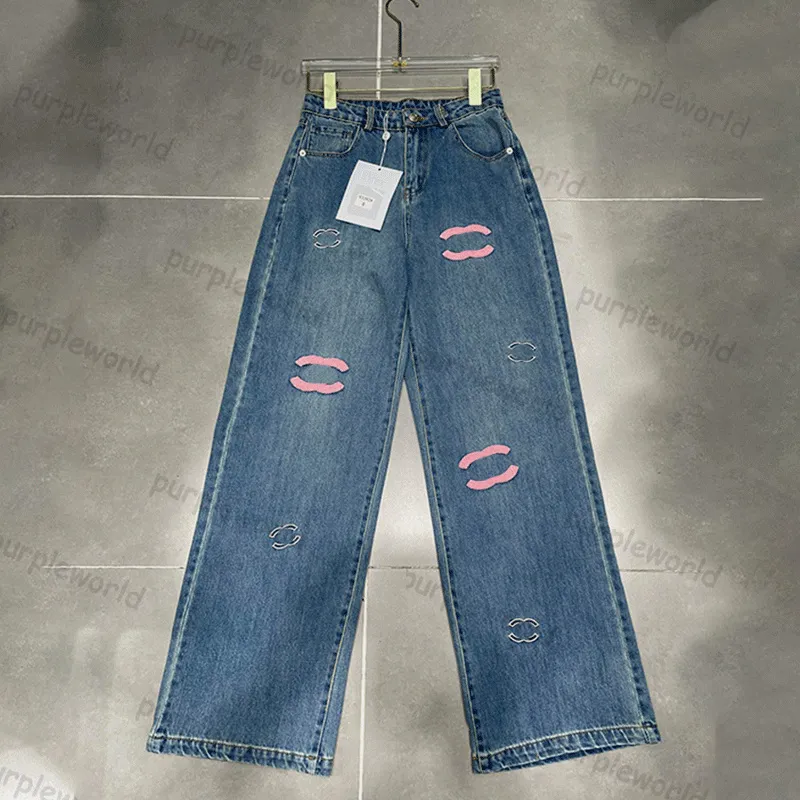 Jeans firmati Jeans ricamati a vita alta Pantaloni casual in denim a gamba dritta da donna