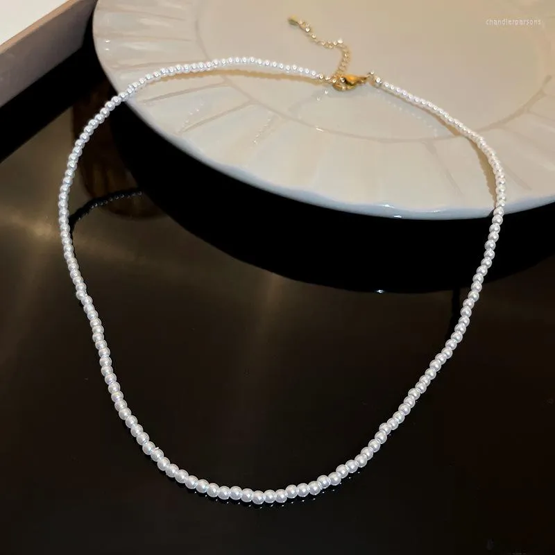 Łańcuchy modne wykwintne 14K prawdziwe złoto plisowane łańcuch Perły Naszyjnik dla kobiet dziewczyna cyrkonia biżuteria