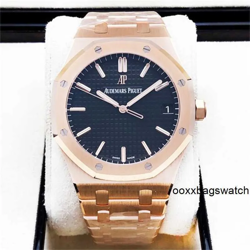 Montres de luxe suisses Audemar Pigue Royal Oak Series Steel King 41 mm automatique mécanique en acier or rose montre-bracelet de mode pour hommes or rose 15500OROO1220OR01 B HBZD