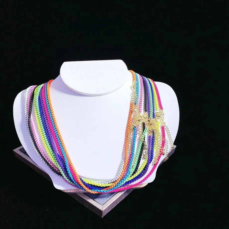 5Pcs Colorful enamel box chain choker necklace Enamel Pop Chain Necklaces minimalist fine necklace243T