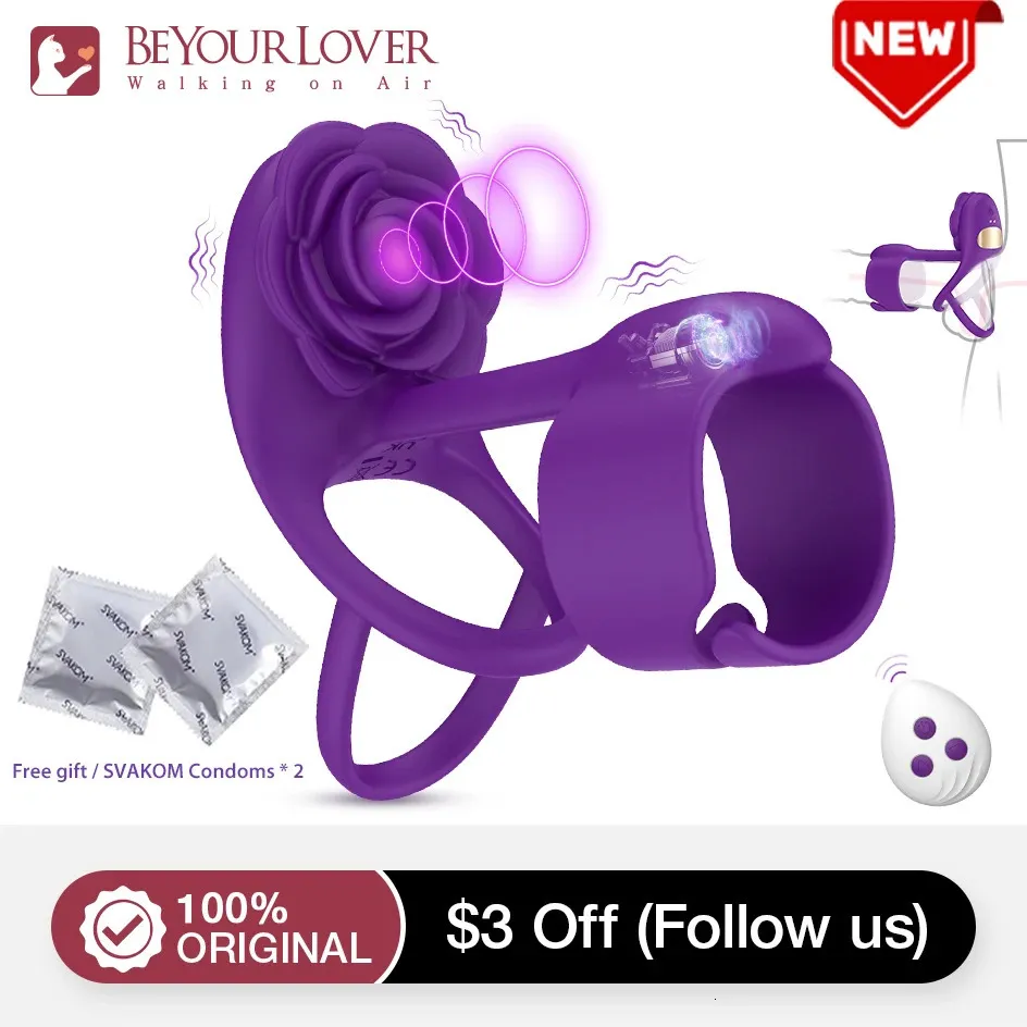 Cockrings BeYoulover Vibrating Penis Ring Delay Ejaculation Cock Ring Female Clitoral Stimulator Rose Shaped Sex Toys Remote for Couples 231130