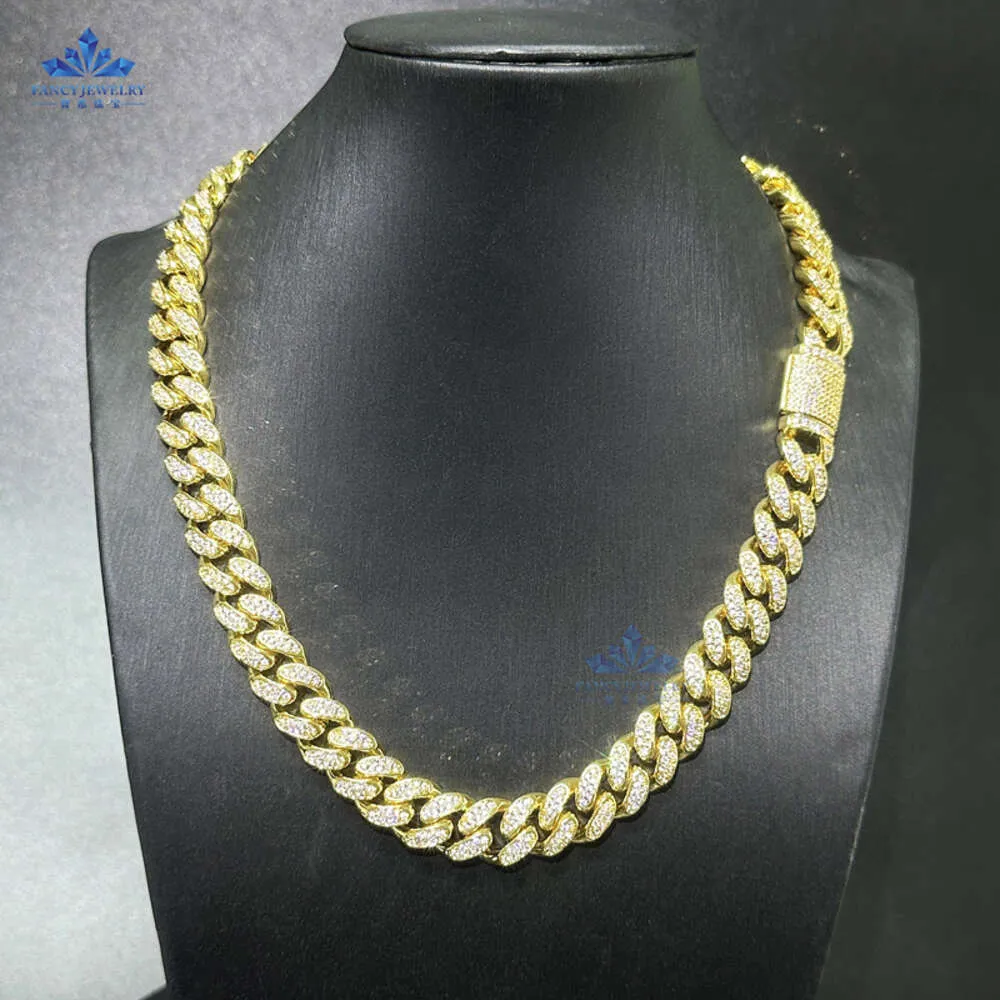 Fancy Jewelry Hip Hop Iced Out 10mm Miami Cuban Chain Thick Solid Silver 925 Men Vvs Moissanite
