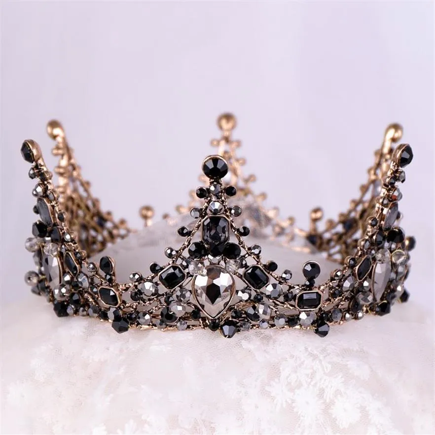 NEUE schwarze Prinzessinnen-Kopfbedeckung, schicke Braut-Tiaras, Accessoires, atemberaubende Kristalle, Perlen, Hochzeits-Tiaras und Kronen 12102342V