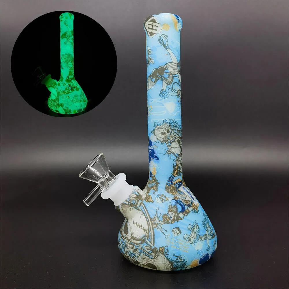 7 pouces Glow in the Dark Hookah Silicone Pipe à eau Bong Bubbler W / bol en verre de 14 mm Bleu