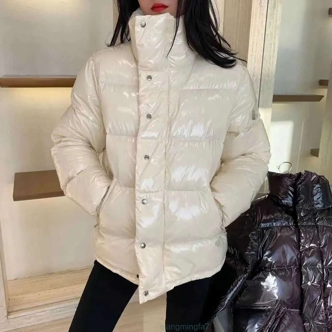 37o9 Women's Down Parkas m Meng's Down Women's Short White Shell Patent Leather Stand Up Collar Loose and Thickened Warm Bread Jacket No Wash