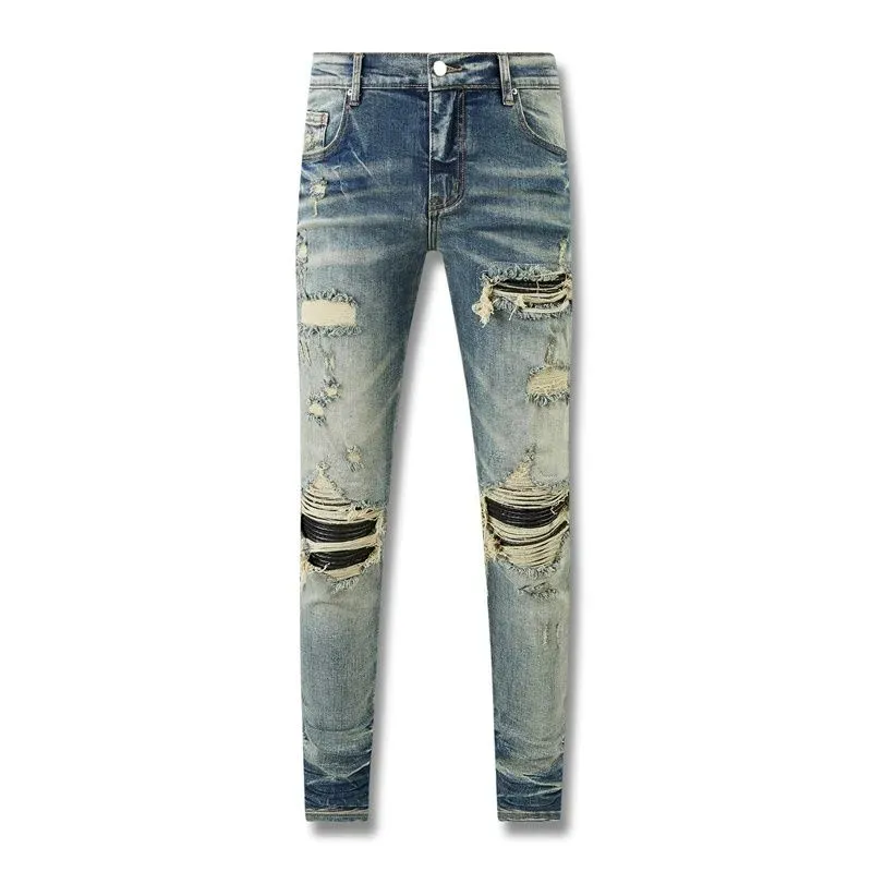 Designer Herren lila Jeans High Street Hole Patch Männer Damen Amirs Star Stickerei