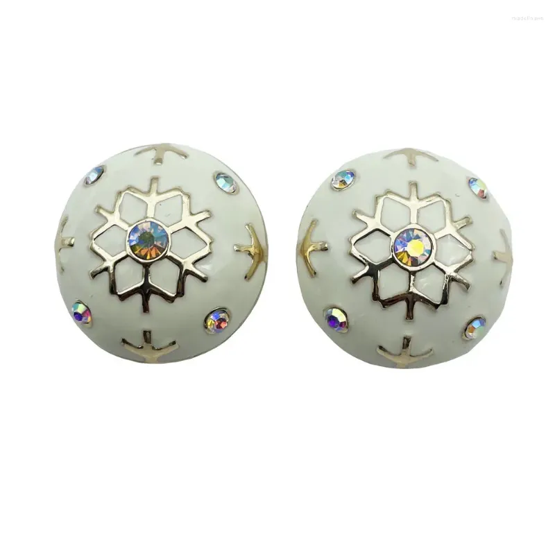 Stud Earrings D083 Fashion Golden Half Ball White Snow Flower Crystal Set Earring Women Jewelry High Quality