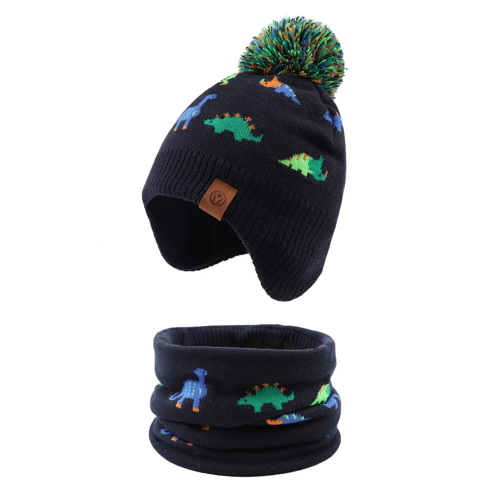 Kapaklar Şapkalar Kış Çocuk Boy Dino Beanie Eşarp Sonbahar Toddler Kızlar Örme Şapka Sıcak Takım 1 8 Yıl 231130