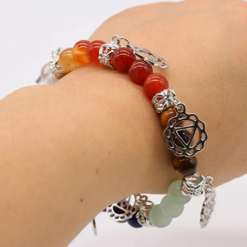 Strand Reiki zeven chakra armband kleurrijke agaat kristal yoga symbool sieraden charme kralen voor mannen en vrouwen cadeau