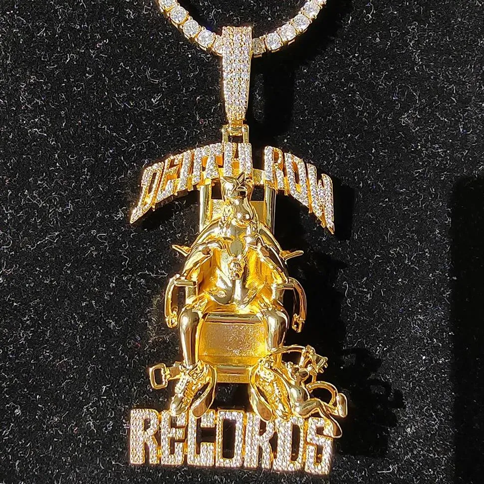 Collana con pendente Hip Hop Large Death Row Records 5A zircone placcato in oro reale 18 carati298x