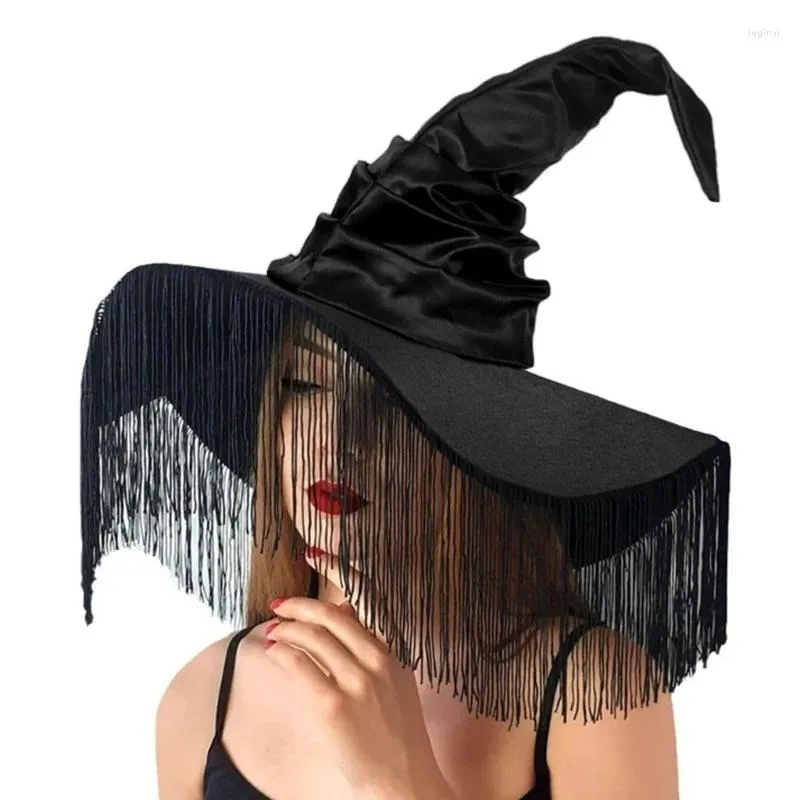 Feestartikelen Halloween Geplooide Heksenkap Vintage Zwarte Heksenhoed Met Grote Randen Vrouwen Cos-play Kostuum Cap Hoofddeksels