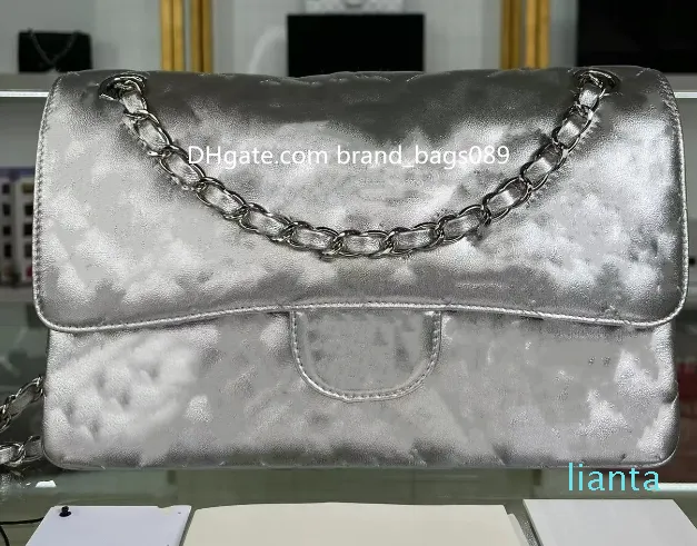 lady handles Double Letters Solid Hasp Waist Square Women Luxury Shiny silver shopping purse