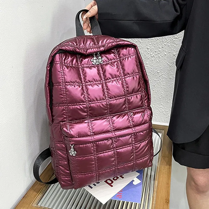 School Bags Casual Female Backpack Fashion Women Bag Rucksack Large Capacity Space Cotton Quilted Plaid Travel Shoulder For Girl 231130