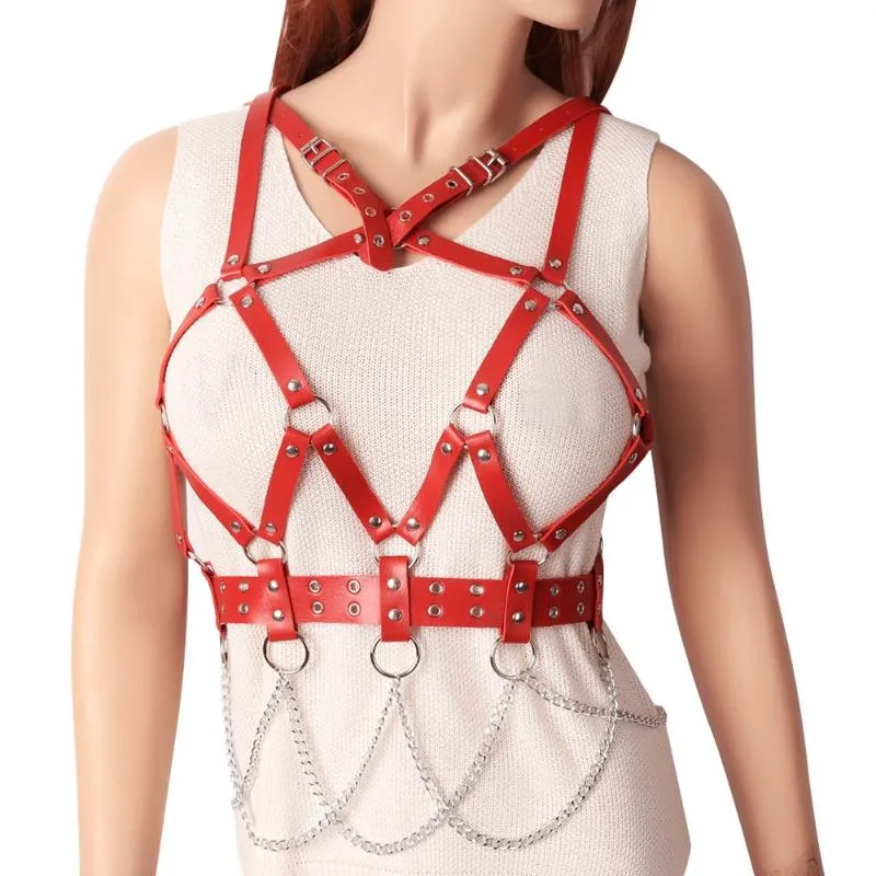 Riemen sexy harnas beha body riem lingerie set gekooide bralette dames strappy halter tops paal dans lovende slijtage aanpassing plus sizeobts