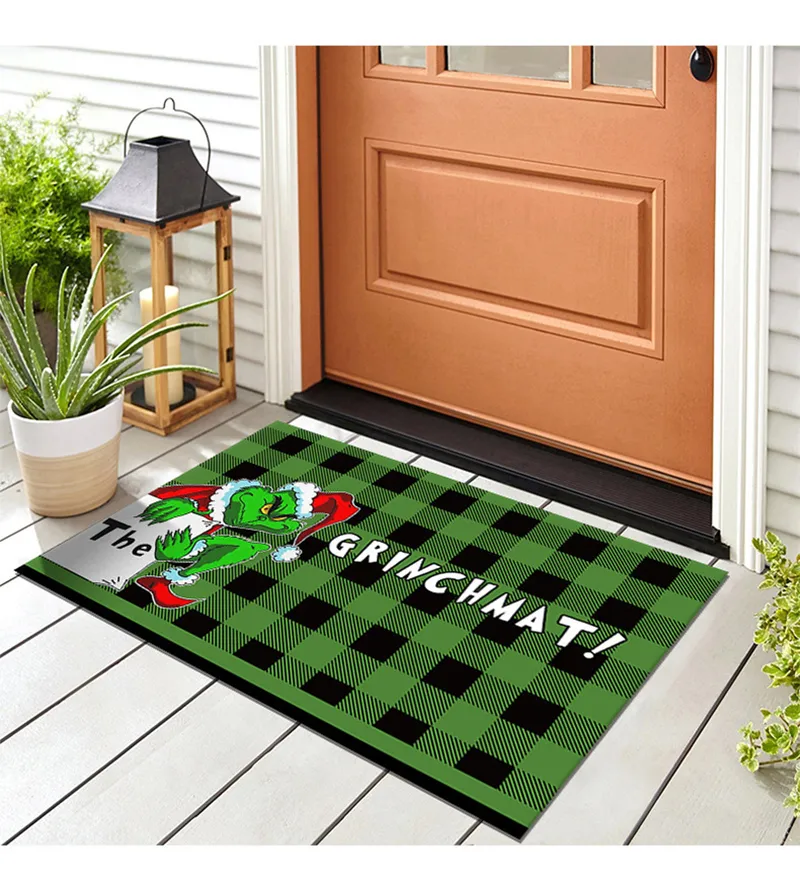 Christmas Grinch Door Mat Welcome Mats for Front Door Non-Slip and Washable Winter Carpet Floor Mat Rugs 24X 16 Inch