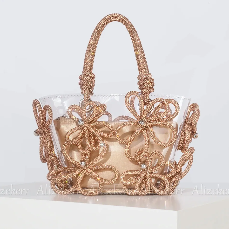 DHgate Sparkling Diamond Flower Tote Handmade Rhinestone Beach Bag for Women Bags Luggage Accessories