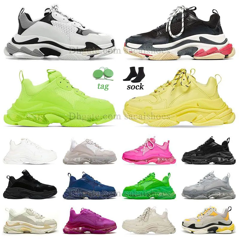 Luxe Triple S Clear Sole Mężczyźni kobiety swobodne buty potrójnie różowy czarny zielony zielony zielony vintage beżowy czerwony zielony kryształowy dno trenerów platformy trampki