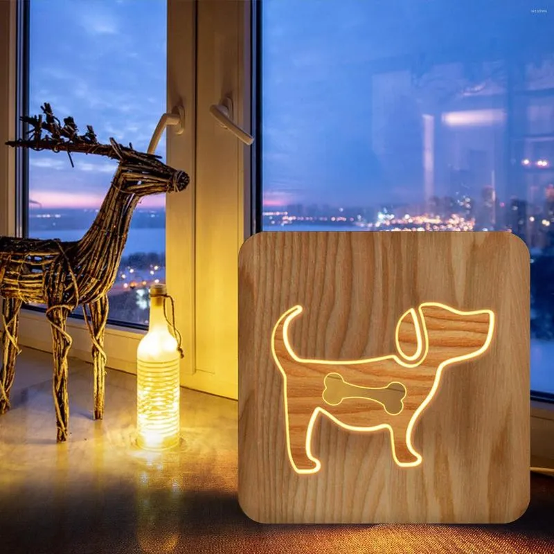 Lampes de table petite veilleuse chien créatif d'os lampe en bois massif pour salon cadeau nuages plafond